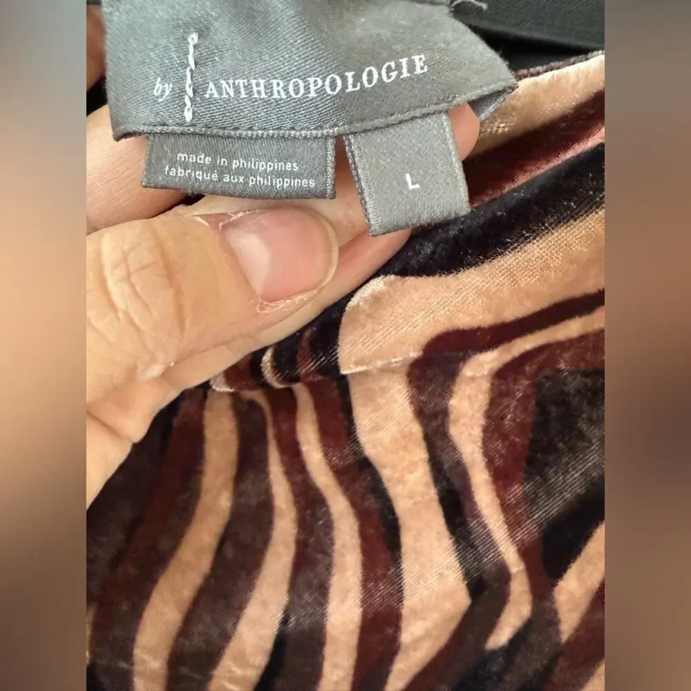 Anthropologie Brown Zebra Print Velvet Burnout Midi Skirt Size Large Y2K Trend